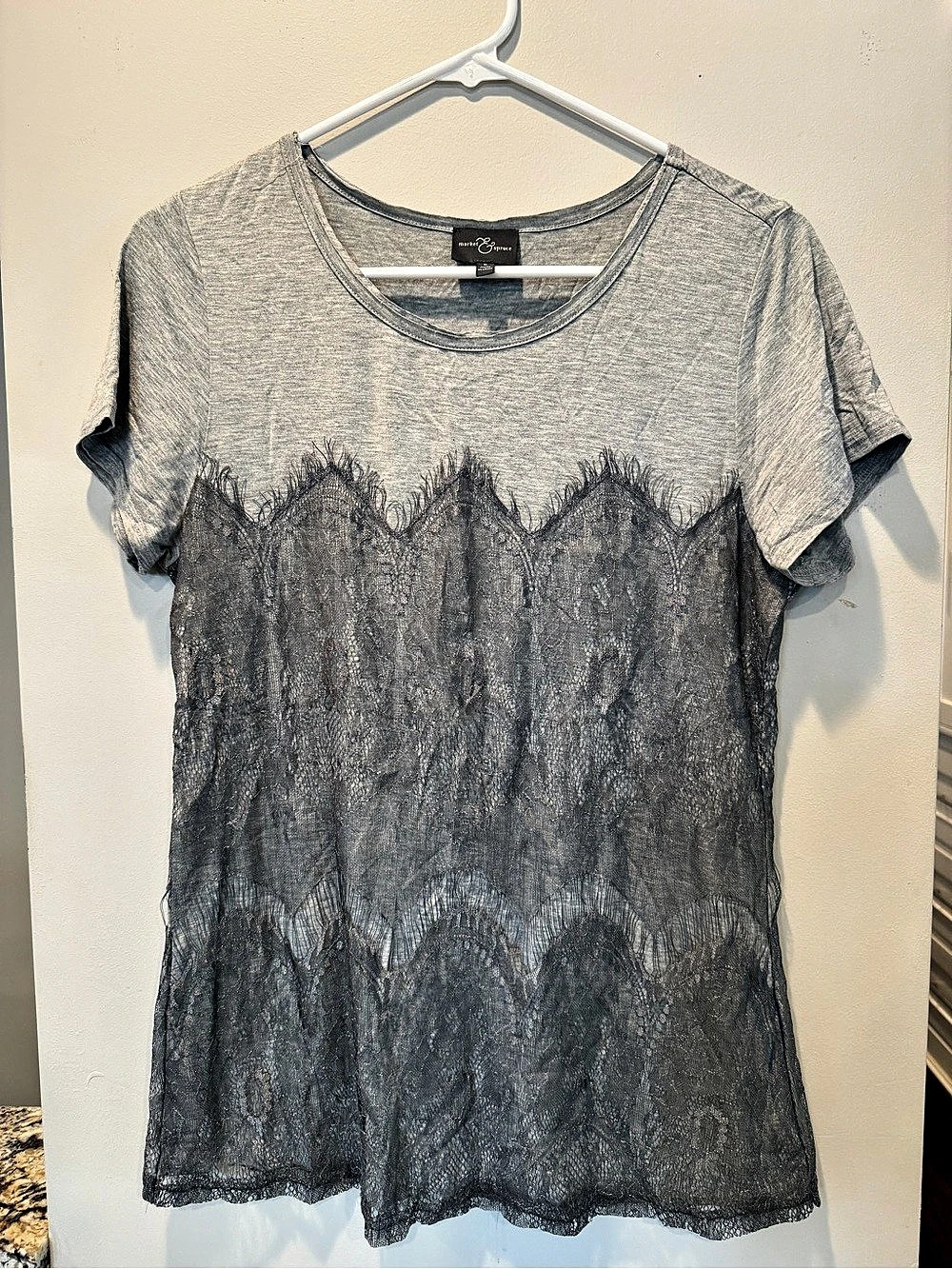market & spruce Memphis Lace Overlay Shirt Gray, small